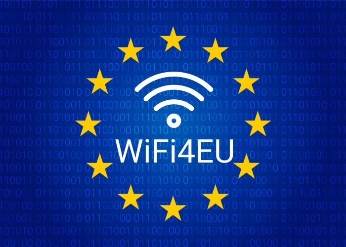 wifi4eu - free Wi-Fi hotspots in the European Union. EU flag. vector illustration
